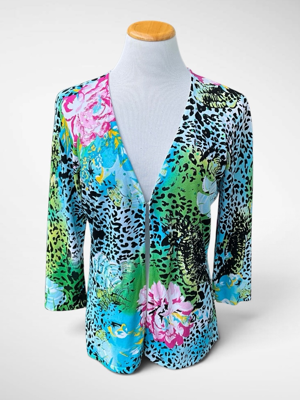Alberto Makali V-Neck Long-Sleeve Embellished Cardigan Blouse